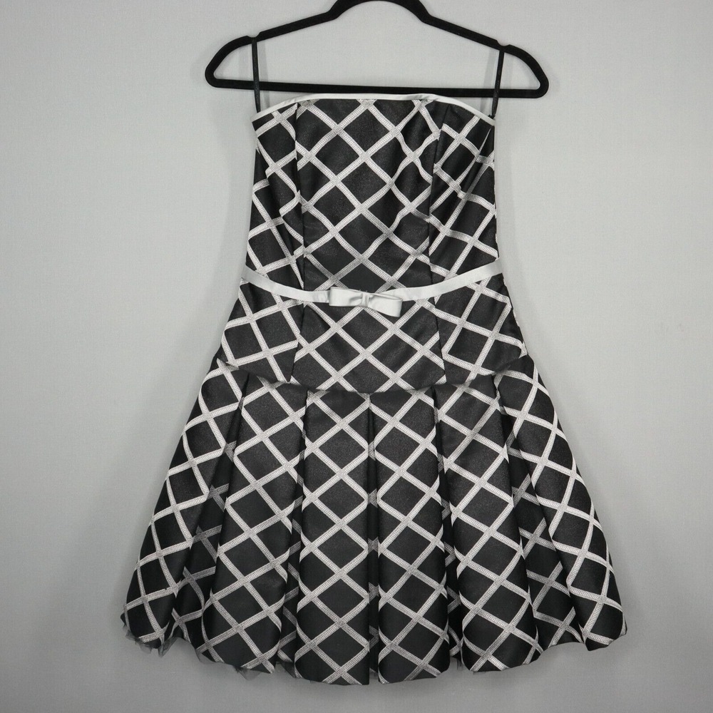Jessica Mcclintock Dress Womens Size 8 Black Silver Fit and Flare Pleated Tulle